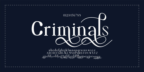 Luxury wedding alphabet letters font with tails. Typography elegant classic lettering serif fonts and number decorative vintage retro concept for logo branding. vector illustration.