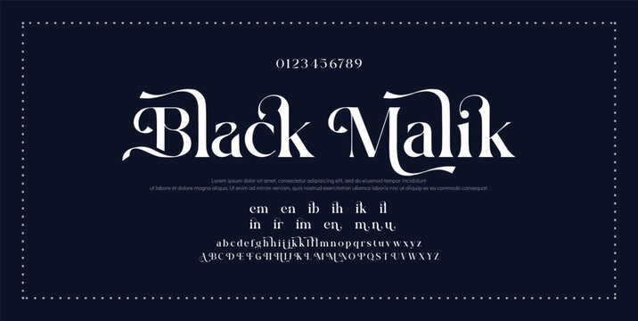 Luxury wedding alphabet letters font with tails. Typography elegant classic lettering serif fonts and number decorative vintage retro concept for logo branding. vector illustration.