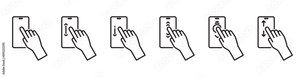 Wall mural scrolling screen sign. finger gesture icon in smartphone screen, finger gesture icon scrolling smart