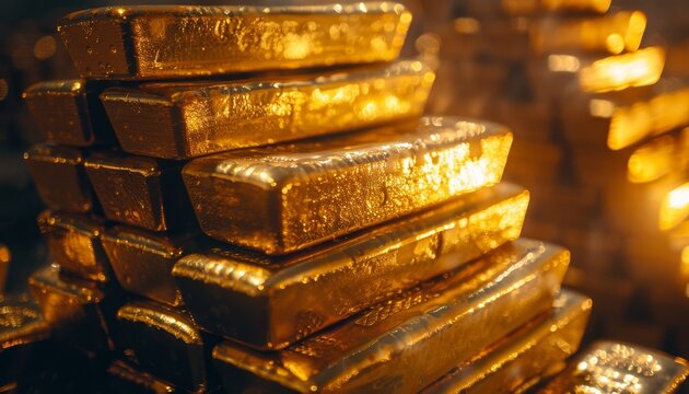 Financial symbolism  gold bars stack in photography, depicting key financial concepts