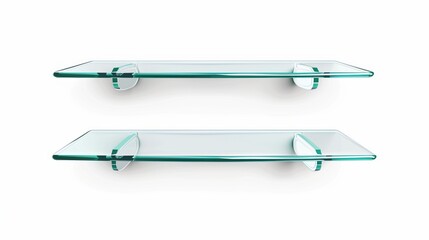 two glass shelves on a white background