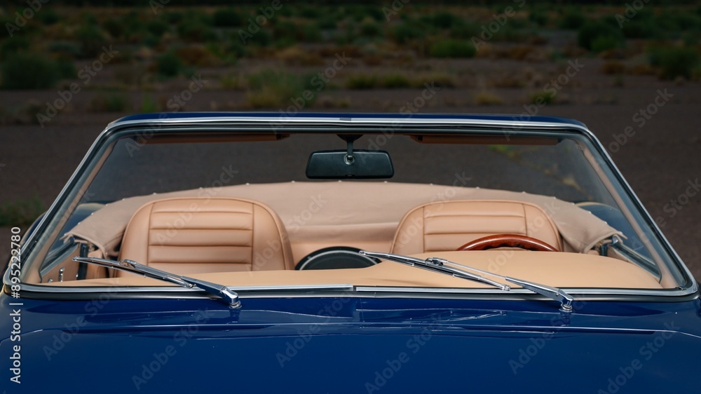 Poster windshield on a blue car