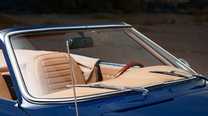 Windshield on a blue car