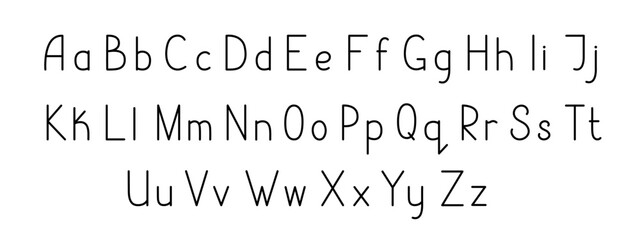 Letters of English alphabet uppercase, lowercase linear hand drawn illustration, calligraphic abc, cute funny decorative handwriting, handwritten font letters, symbols