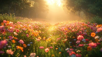 Obraz premium Sunlit Meadow of Blooming Flowers
