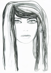 abstract woman portrait. watercolor painting. illustration
