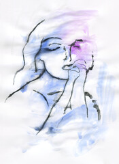 abstract woman portrait. watercolor painting. illustration