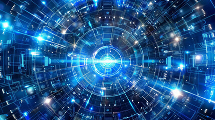 Obraz premium Futuristic digital interface with glowing blue circles