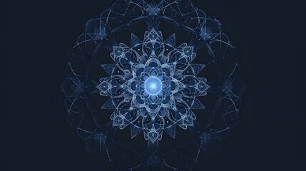 Symmetrical mandala with concentric circles and celestial patterns on a dark background