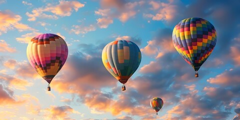 Fototapeta premium Colorful Hot Air Balloons Floating in the Sky at Sunset