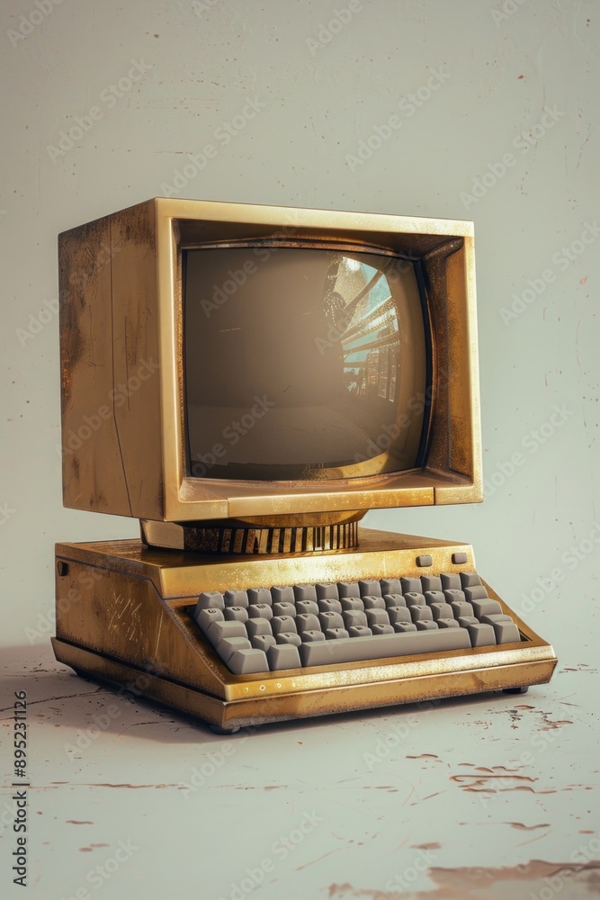 Poster an old computer sitting on a desk