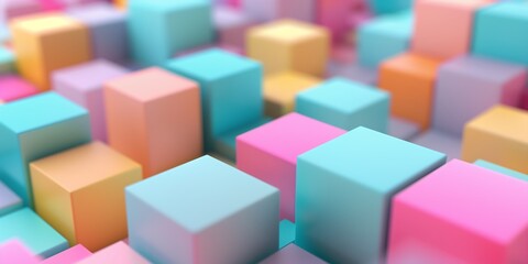 Obraz premium Colorful background with colorful cubes. Abstract 3D rendering illustration of geometric blocks in pastel colors. Generative AI.