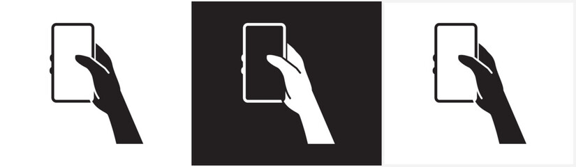 Finger gesture icon scrolling smart phone screen, flat icon of finger touching phone screen and phone rolling, tapping screen icon vector illustration in black, white and transparent background.