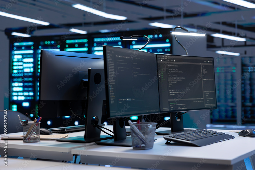 Poster computers in data center facility used for managing supercomputers hardware energy consumption. devi