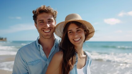 Loving couple embracing having fun at the beach