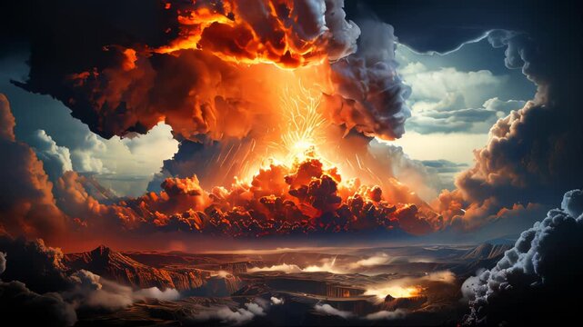 Mushroom of a nuclear explosion of a large powerful atomic bomb. Concept war and apocalypse end of the world