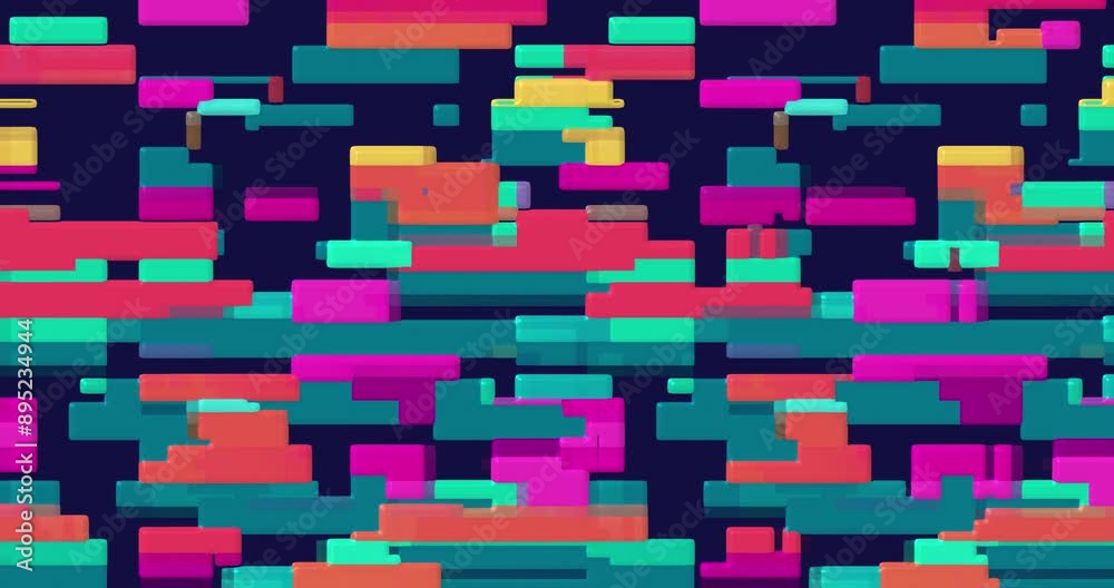 Poster retro abstract brick animation, loop background. colorful pattern loop. vector pixel art 8 bit