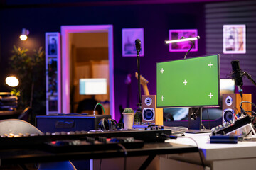 Creative office used for recording music and mixing with daw software, various electronic equipment...