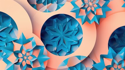 A close-up of various blue and orange paper flowers arranged together