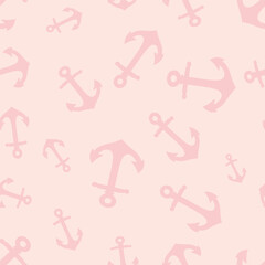 Cute pink anchor pattern, seamless vector repeat pattern