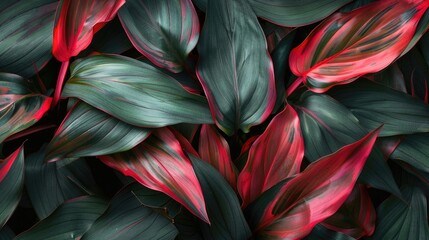 Cordyline fruticosa leaf texture with dark green and red colors