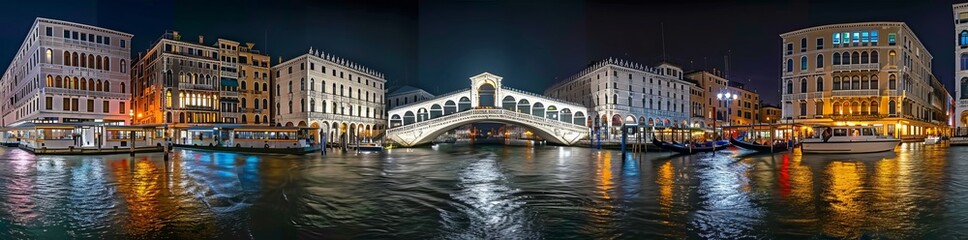 Naklejka premium Italy's Canal Grande and Rialto Bridge in a panoramic view