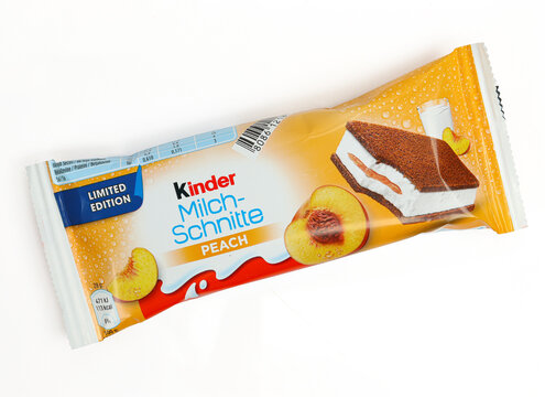 Kinder milch schnitte peach flavour limited edition isolated on white background