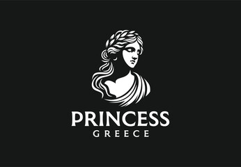 Greek queen statue logo illustration