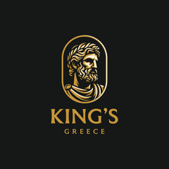 Greek king head statue logo illustration