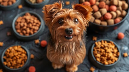 Yorkshire Terrier Looking at Dog Food