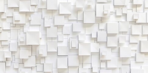 White cube boxes faded out in a random pattern on a background wallpaper banner with copy space