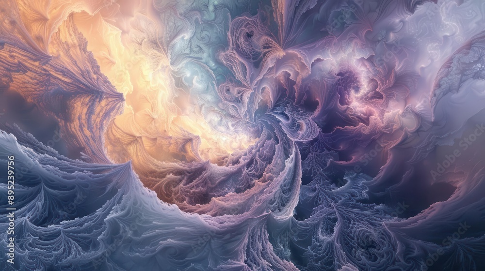 Wall mural ethereal fractal landscape with swirling textures and intricate patterns mesmerizing blend of pastel