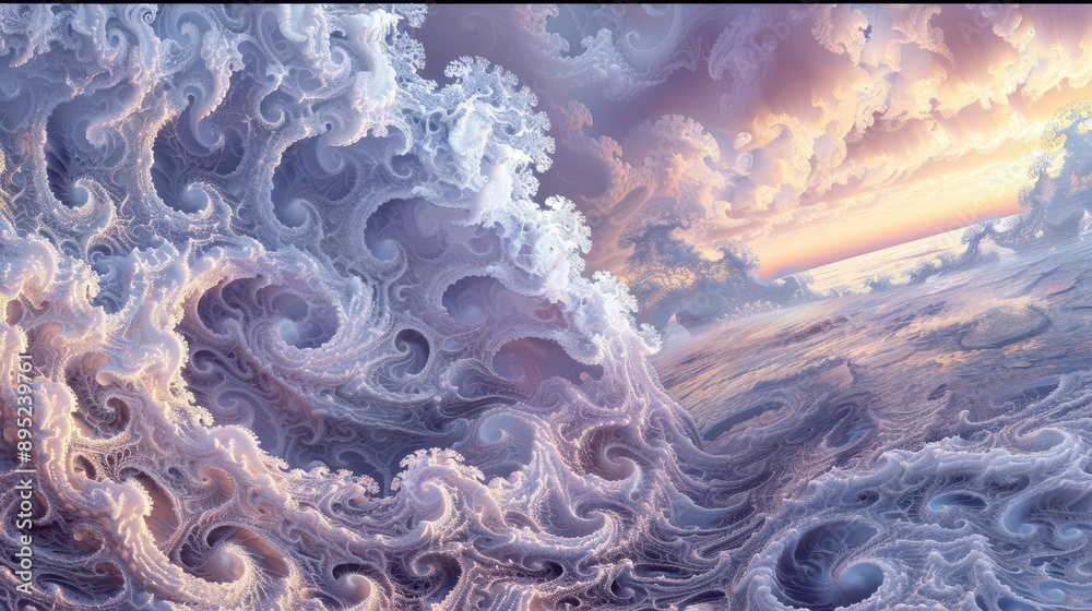 Wall mural ethereal fractal landscape with swirling textures and intricate patterns mesmerizing blend of pastel