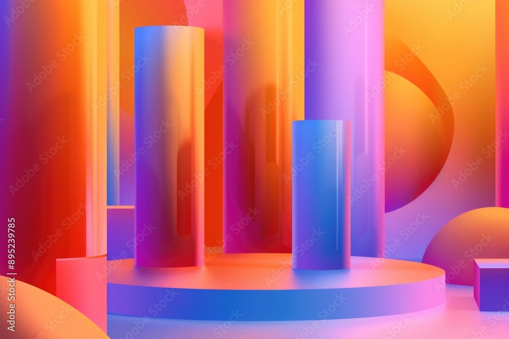 Poster A group of vibrant cylinders set up on a stage, ideal for use in presentations, displays or performances