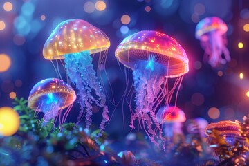 Stock technology creates psychedelic decorative mushrooms.