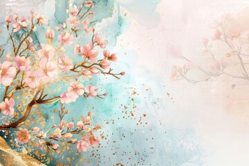 A golden abstract sakura design for prints, postcards, or wallpaper.