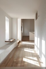 Fototapeta premium Modern Minimalist Interior Design with Wooden Floor and Sunlight