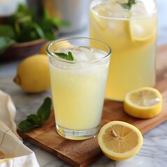 Fototapeta premium Refreshing Homemade Lemonade with Mint and Ice