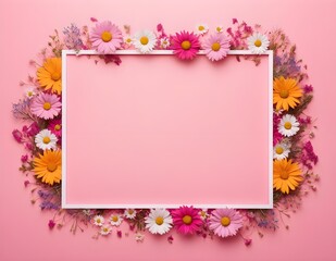 Obraz premium Pink and White Flowers Arranged in a square Frame on a Pink Background