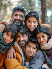 Fototapeta premium A family smiles for a picture together. AI.