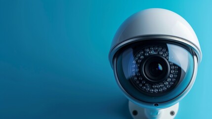 SECURITY CAMERA ON BLUE BACKGROUND