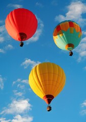 Fototapeta premium Three Colorful Hot Air Balloons Floating In The Sky