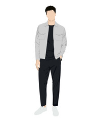 A stylish man in a light bomber jacket. Vector illustration on a white background