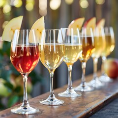 Apple Cider Tasting Flight with Slices of Apple Garnish