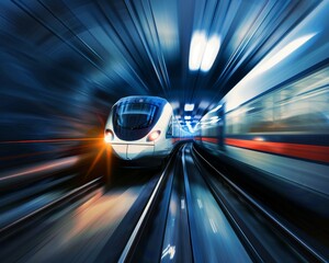 Obraz premium Futuristic self driving transportation concept with wide banner, autonomous ai technology