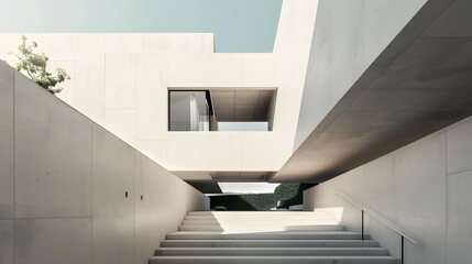 Obraz premium Modern Concrete House Exterior With Stairs And A Balcony