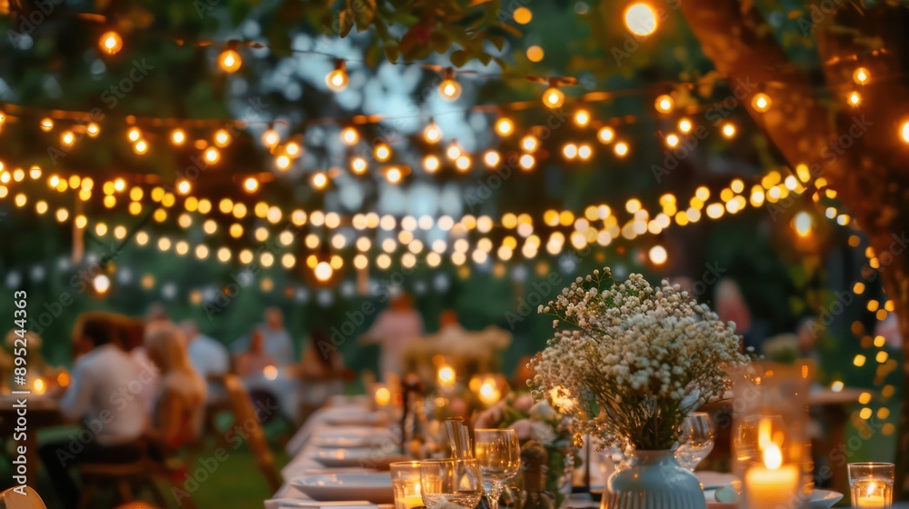 Poster A group of people are gathered around a table with candles and flowers. Scene is warm and inviting, with the candles and flowers adding a touch of elegance to the setting