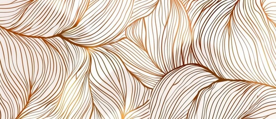 Fototapeta premium This luxury floral pattern with hand drawn leaves is set against a minimalistic linear background.