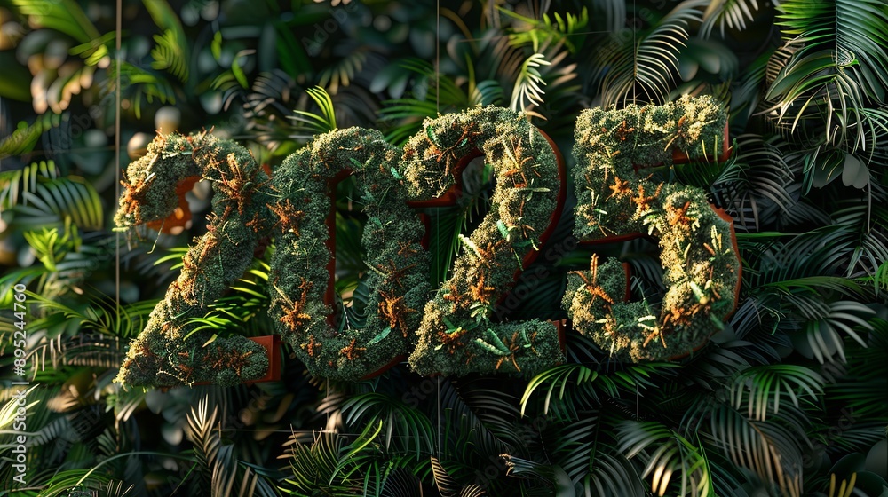 Poster Lush Green Foliage Forms the Year 2025 in a Digital Art Creation