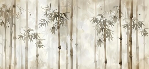 An interior photo wallpaper featuring tropical plants with bamboo leaves on a textured rubbed background